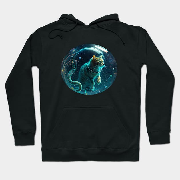 Cat inside a blue water bubbles Hoodie by Kileykite 